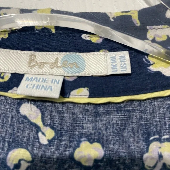 Boden Riviera Button Front Belted Shirt Dress Navy Blue Floral Size 10L - Picture 9 of 9